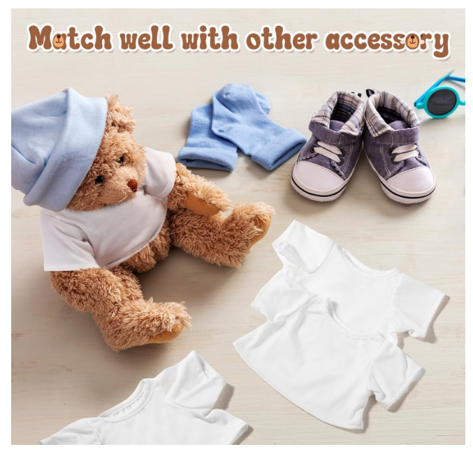 Sublimation Stuffed Bear Clothes Shirt Fit 8-12 Inch Plush Animal Tiny Blank Stuffed Animal Tshirt
