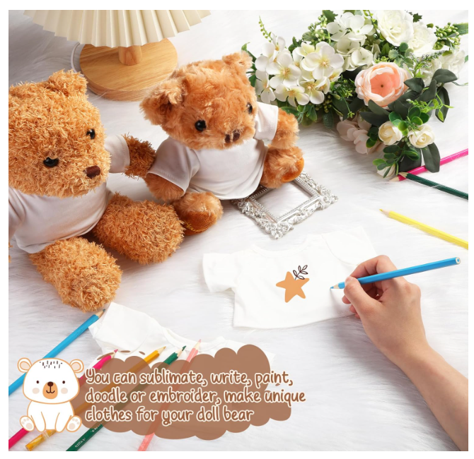 Sublimation Stuffed Bear Clothes Shirt Fit 8-12 Inch Plush Animal Tiny Blank Stuffed Animal Tshirt