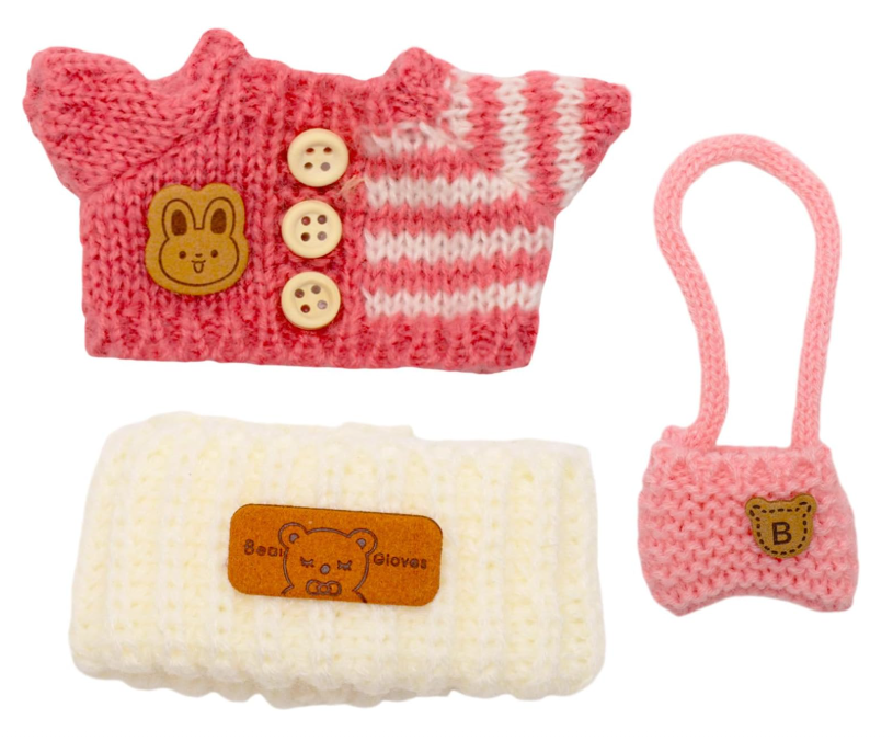 3pcs Clothes Outfit for 17cm Dolls, Adorable Pink White Doll Accessories