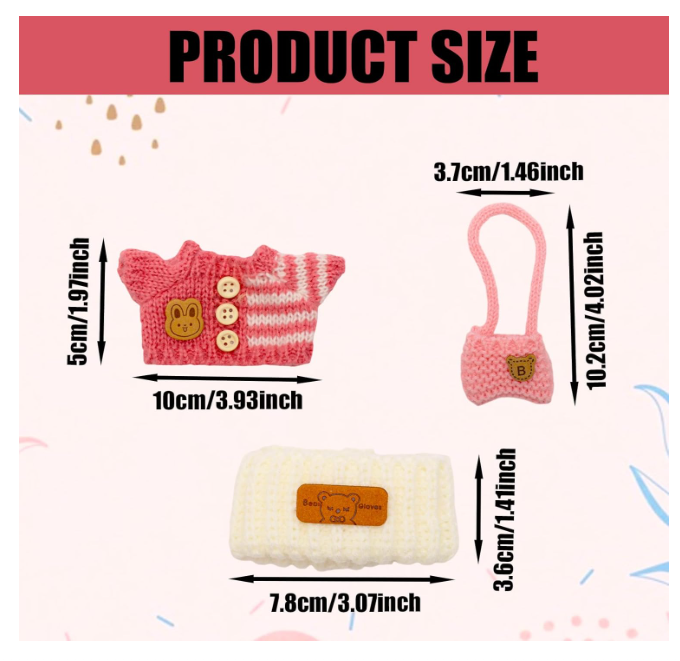 3pcs Clothes Outfit for 17cm Dolls, Adorable Pink White Doll Accessories
