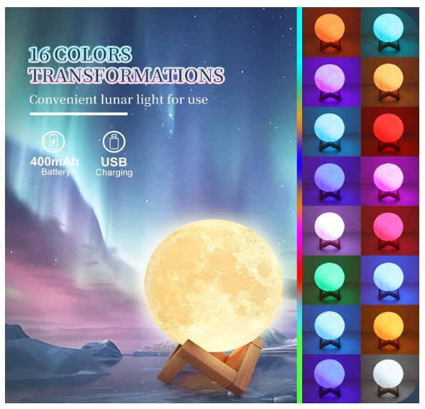 Moon Lamp 5.9inch15cm Moon Night Light Upgraded 16-Colour Adjustment, Wooden Stand,