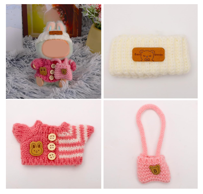 3pcs Clothes Outfit for 17cm Dolls, Adorable Pink White Doll Accessories