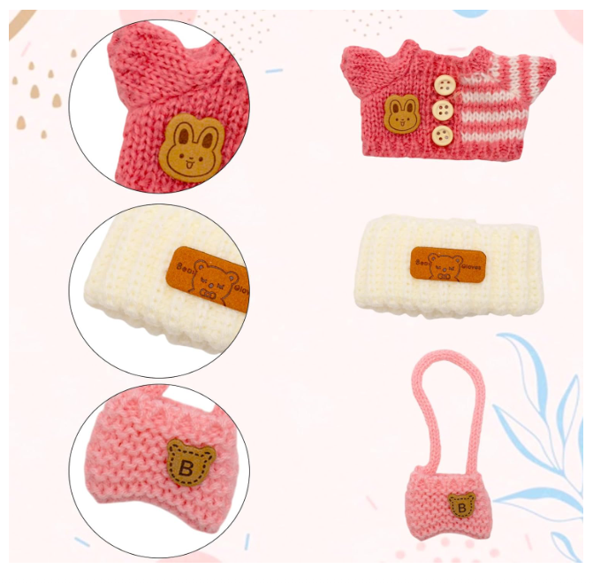 3pcs Clothes Outfit for 17cm Dolls, Adorable Pink White Doll Accessories
